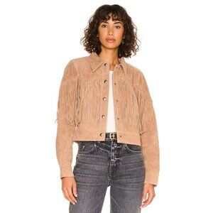 Blank NYC Jacket Fringe 100% Leather Almond Butter Button Front